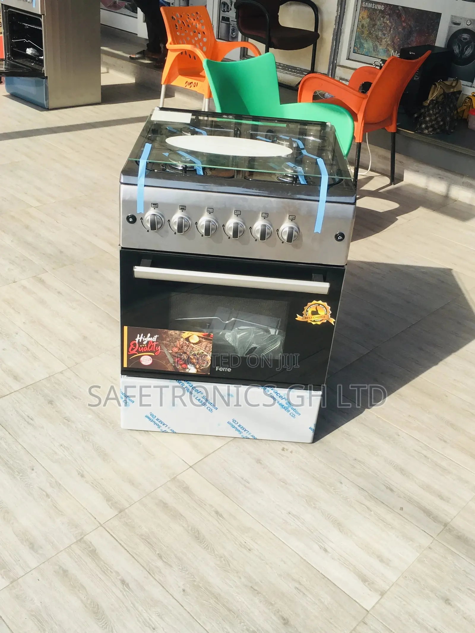 60x60 Oven With Grill 4 Gas Cooker Ferre Gray Glass Lid