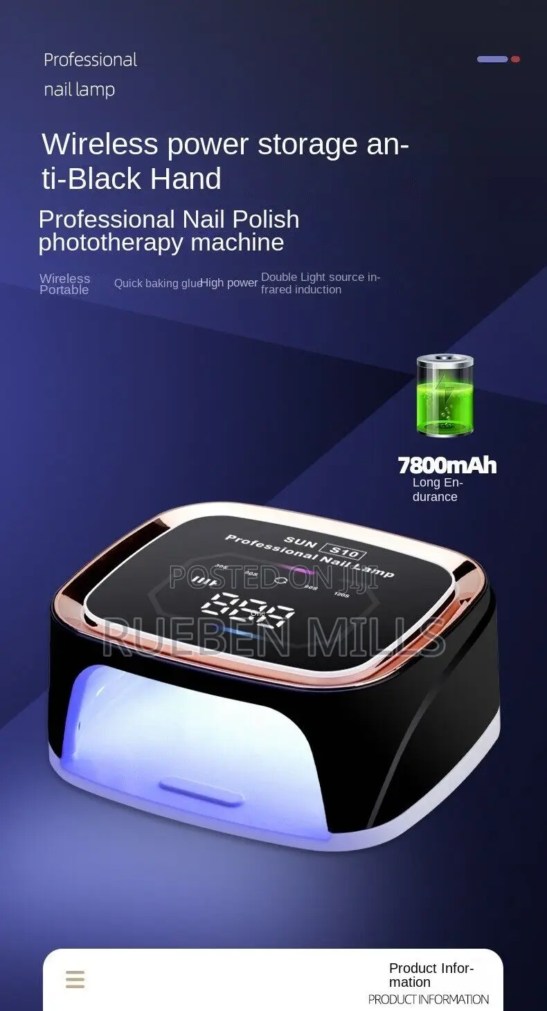 Black Rechargeable Wireless Sun S10 Gel Machine Nail Dryer