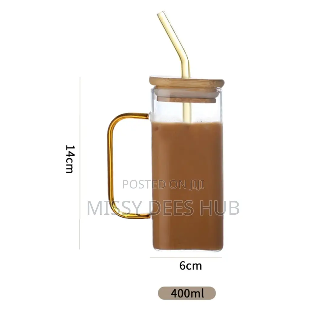 400ml Square Glass Cup With Bamboo Cover