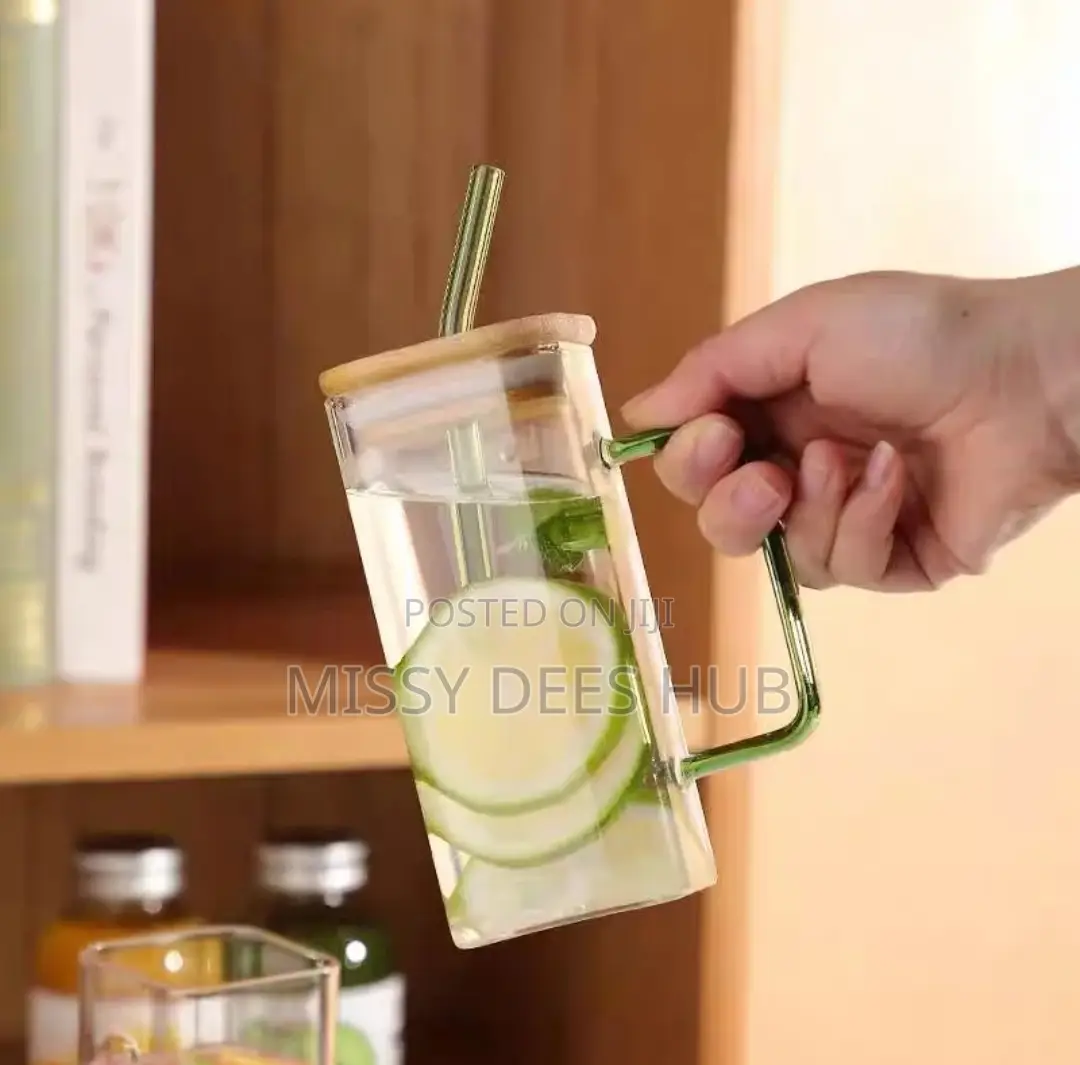 400ml Square Glass Cup With Bamboo Cover