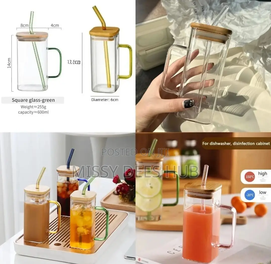 400ml Square Glass Cup With Bamboo Cover