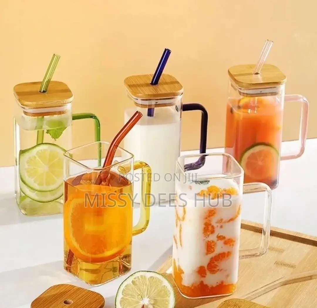 400ml Square Glass Cup With Bamboo Cover