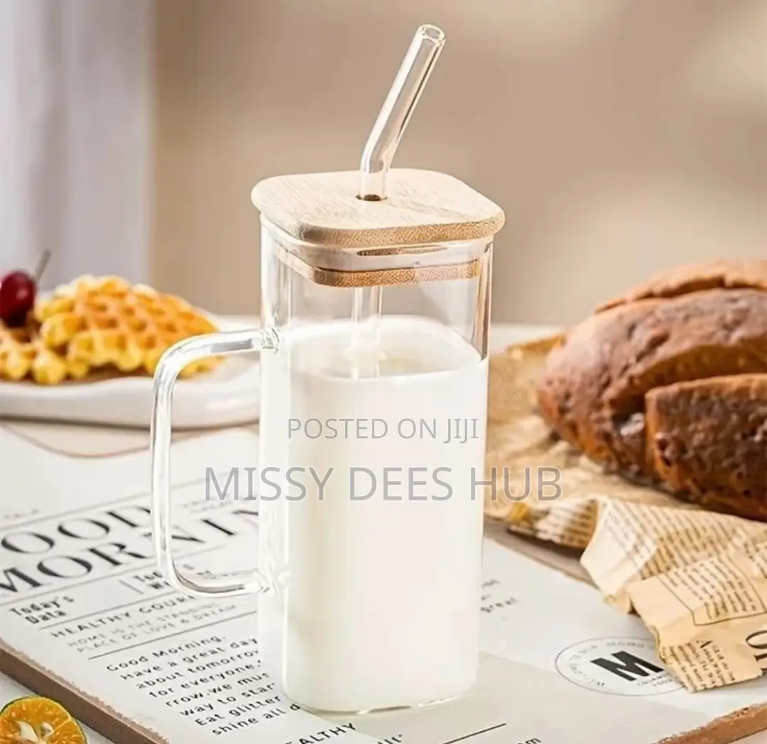 400ml Square Glass Cup With Bamboo Cover