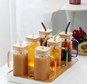 400ml Square Glass Cup With Bamboo Cover