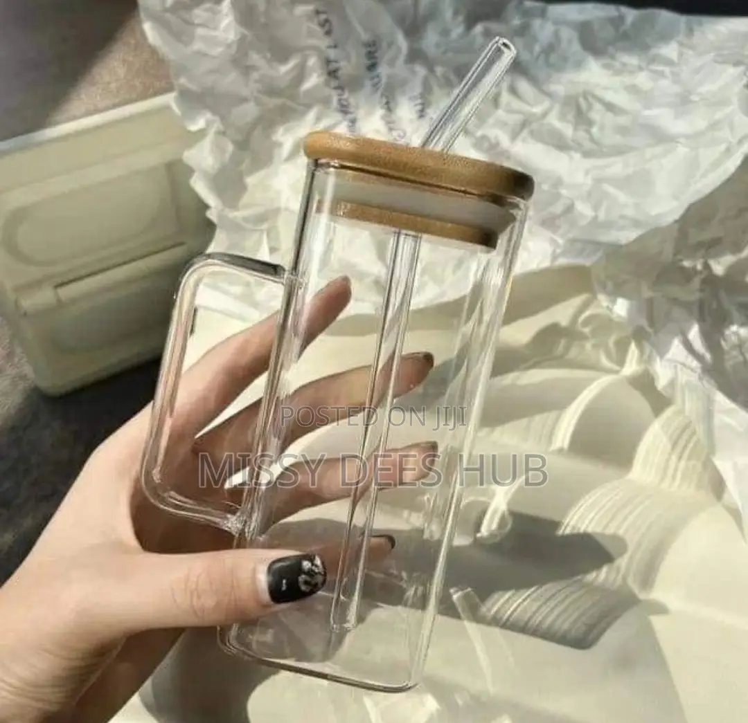 400ml Square Glass Cup With Bamboo Cover