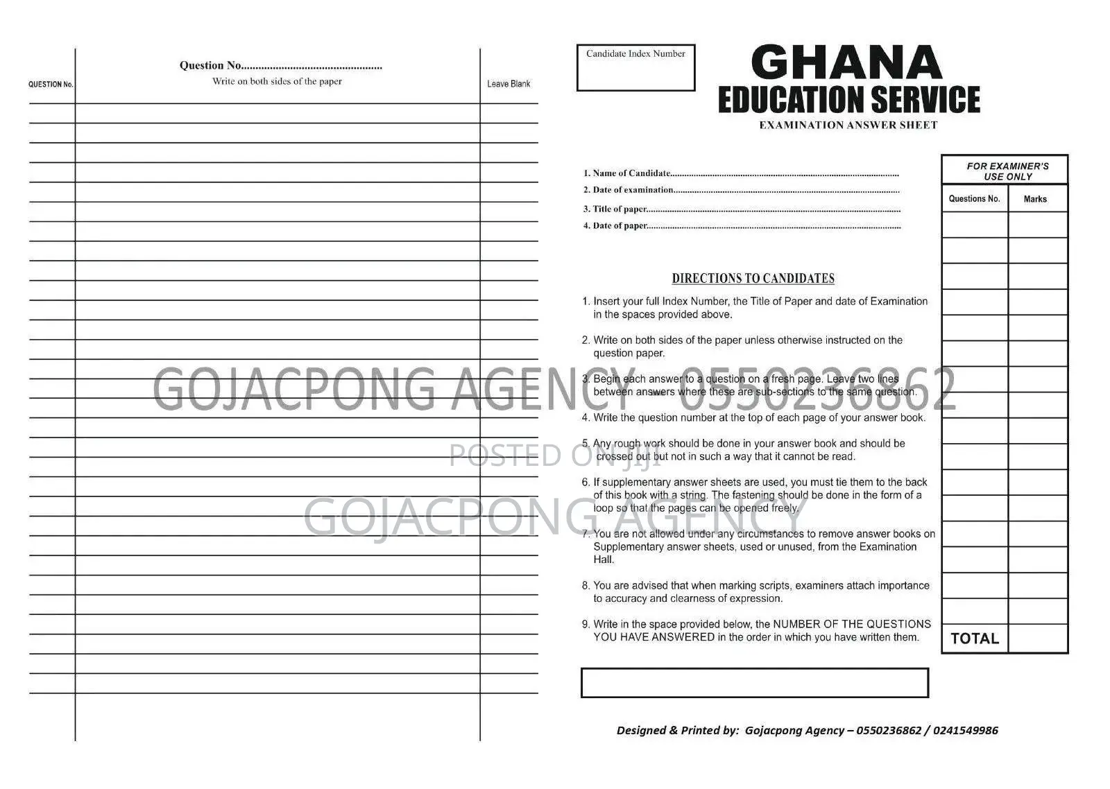 Customized Answer Sheet and Shading Paper
