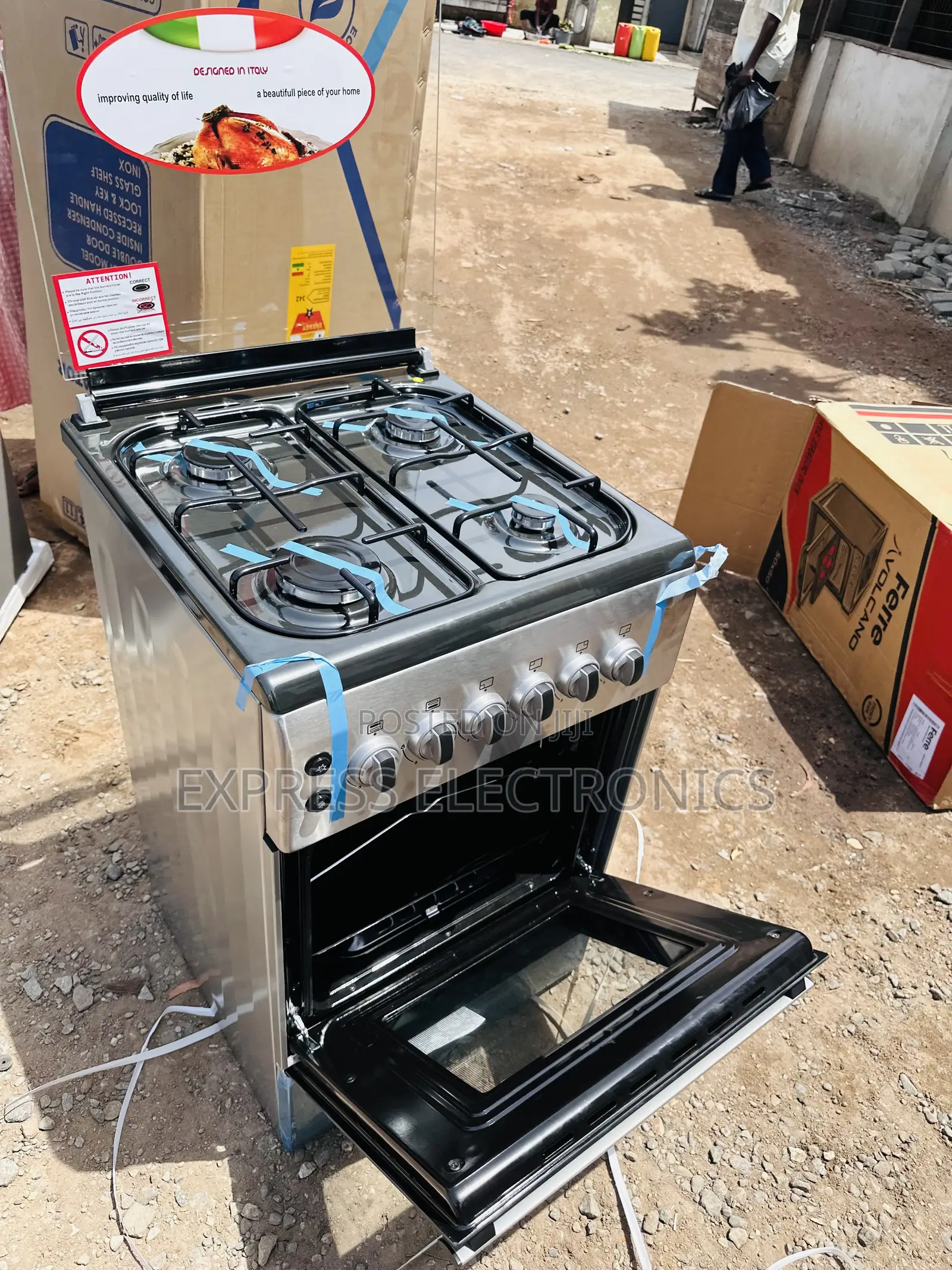 60/50 Gas Cooker Oven Grill Rotisserie 4burner Stove