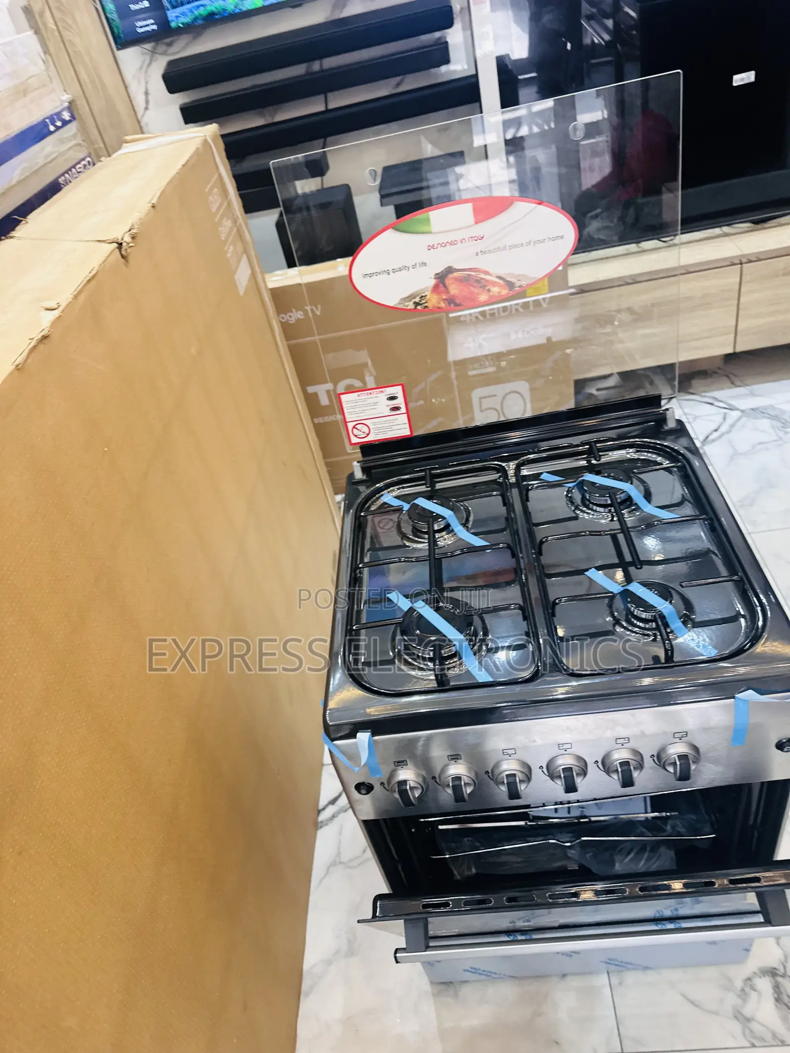 60/60 Gas Cooker Oven Grill Rotisserie 4burner Sliver
