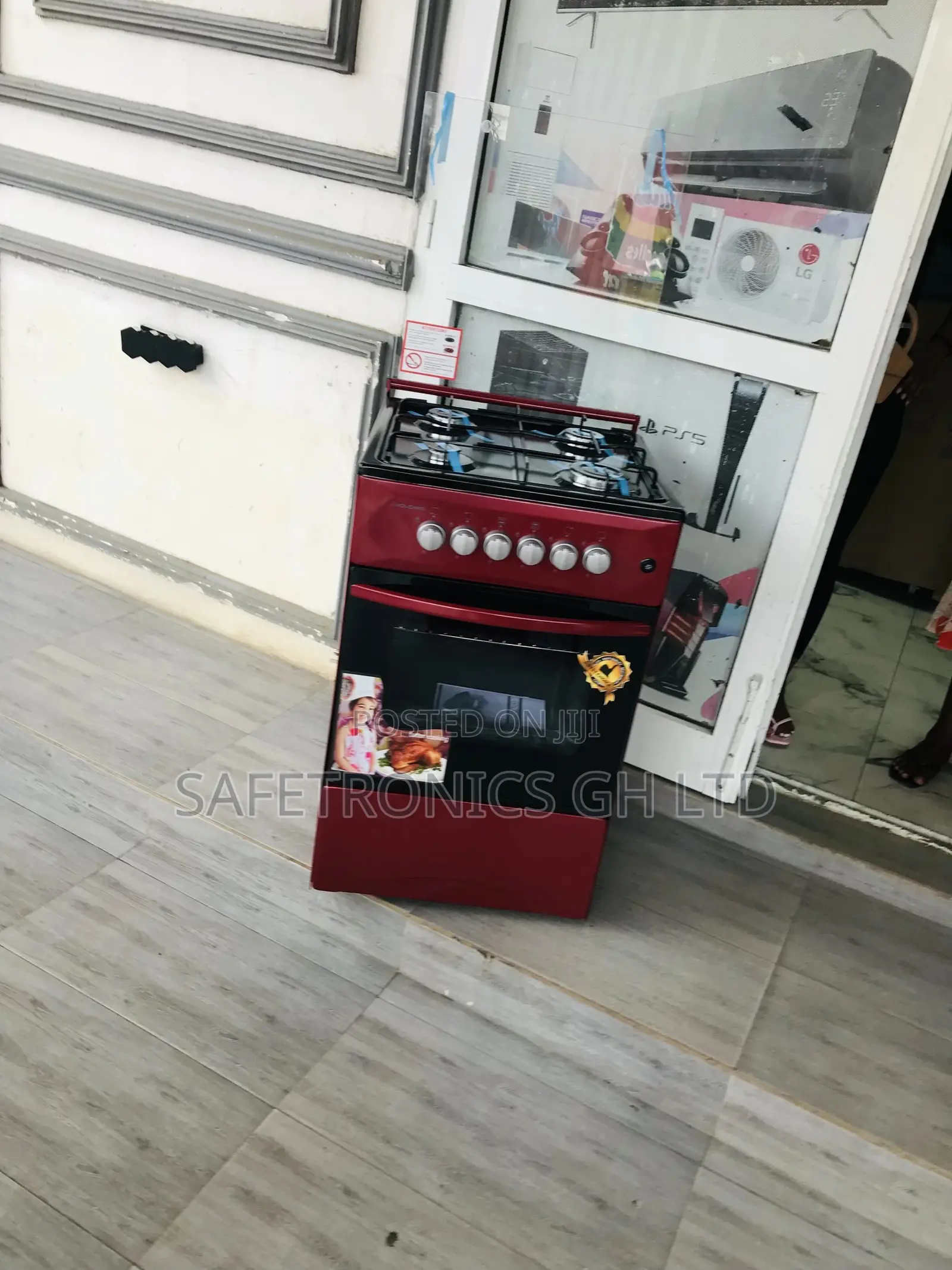 Red 4 Gas Cooker Oven With Grill 50x50 Glass Lid Volcano