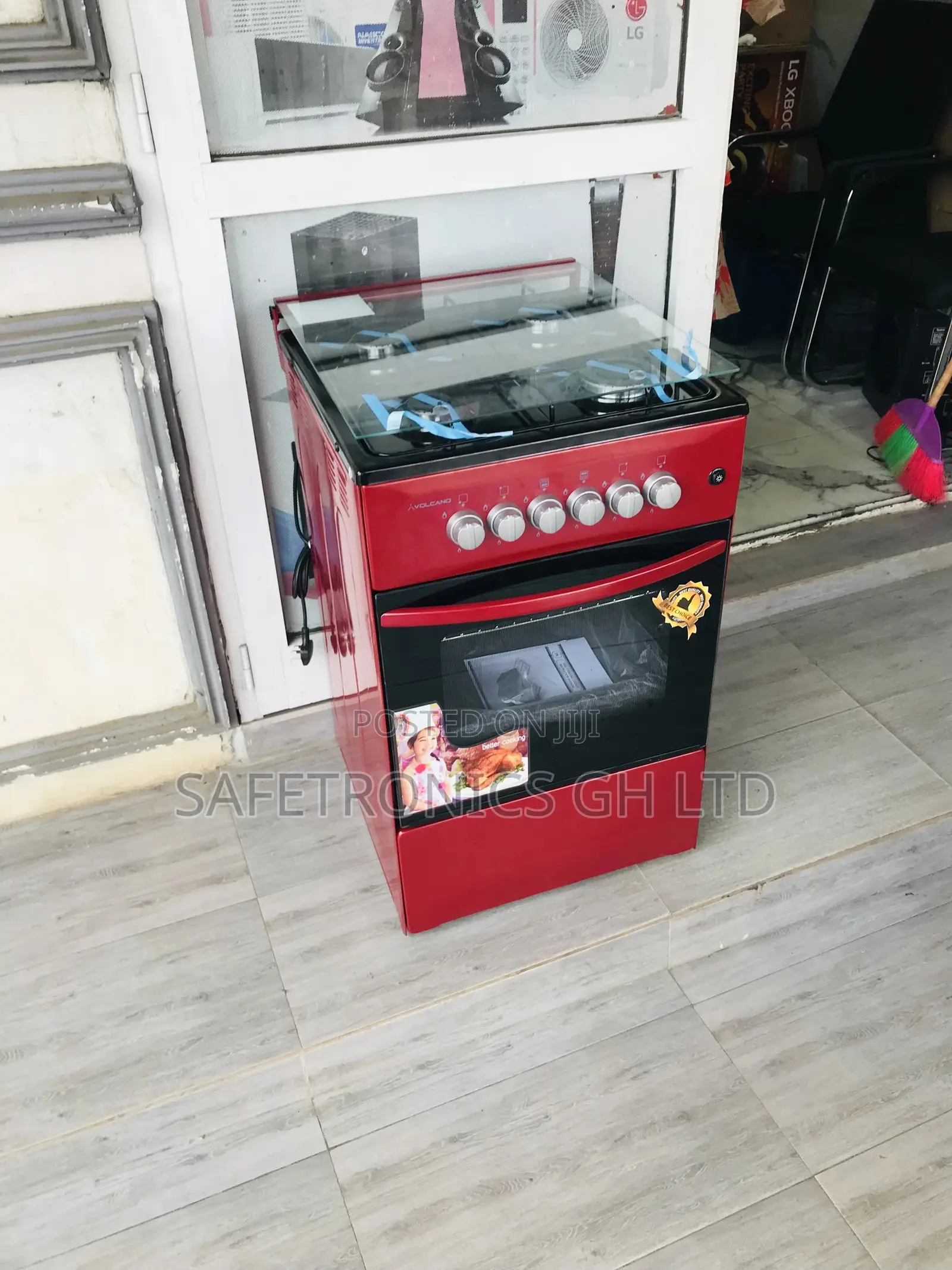 Glass Lid Volcano Red Oven With Grill 4 Gas Cooker 50x50