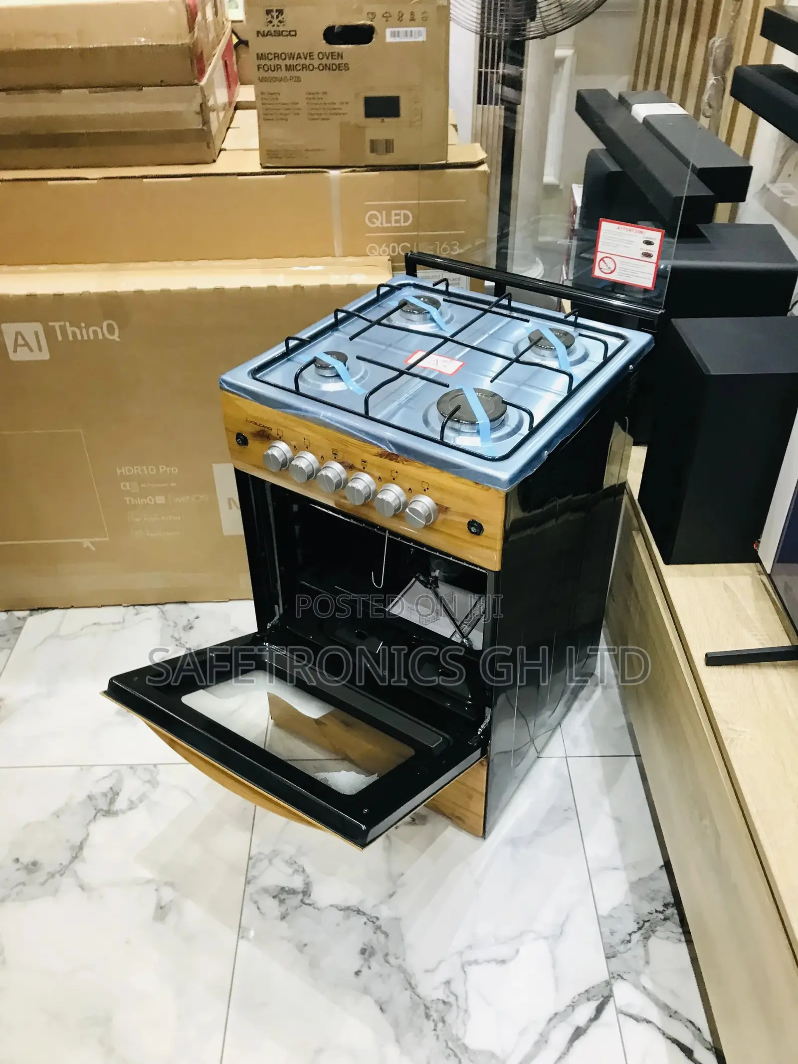 4 Gas Cooker Oven With Grill 50x50 Light Wooden Glass Lid