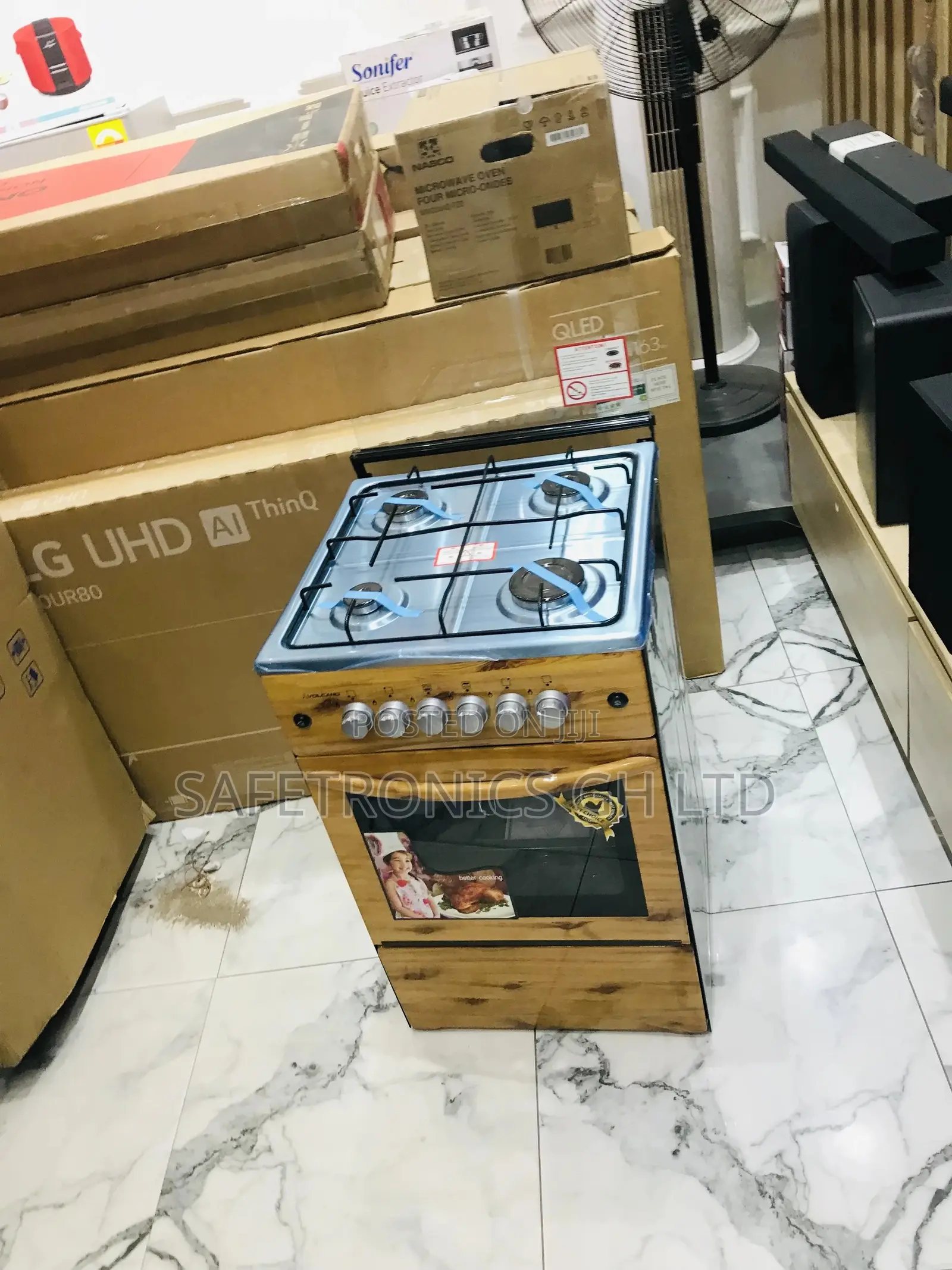50x50 Light Wooden Glass Lid 4 Gas Cooker Oven With Grill