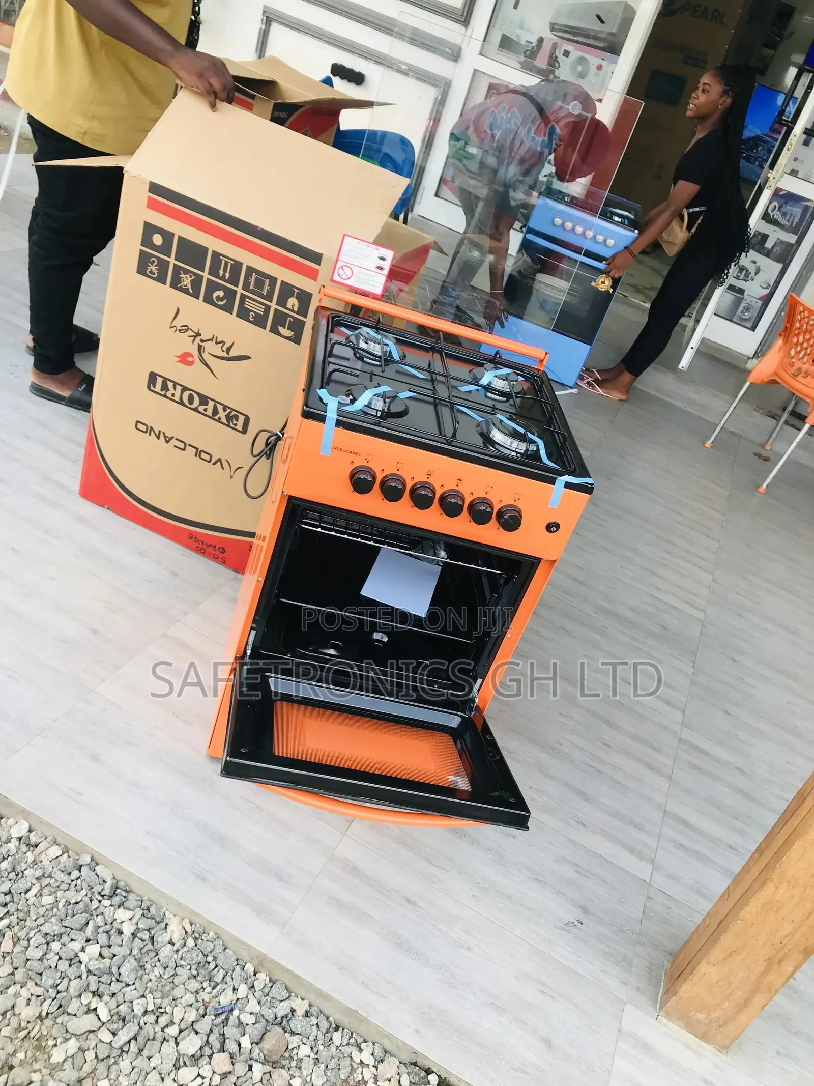 Volcano 4 Gas Cooker Orange 50x50 Glass Lid Oven With Grill