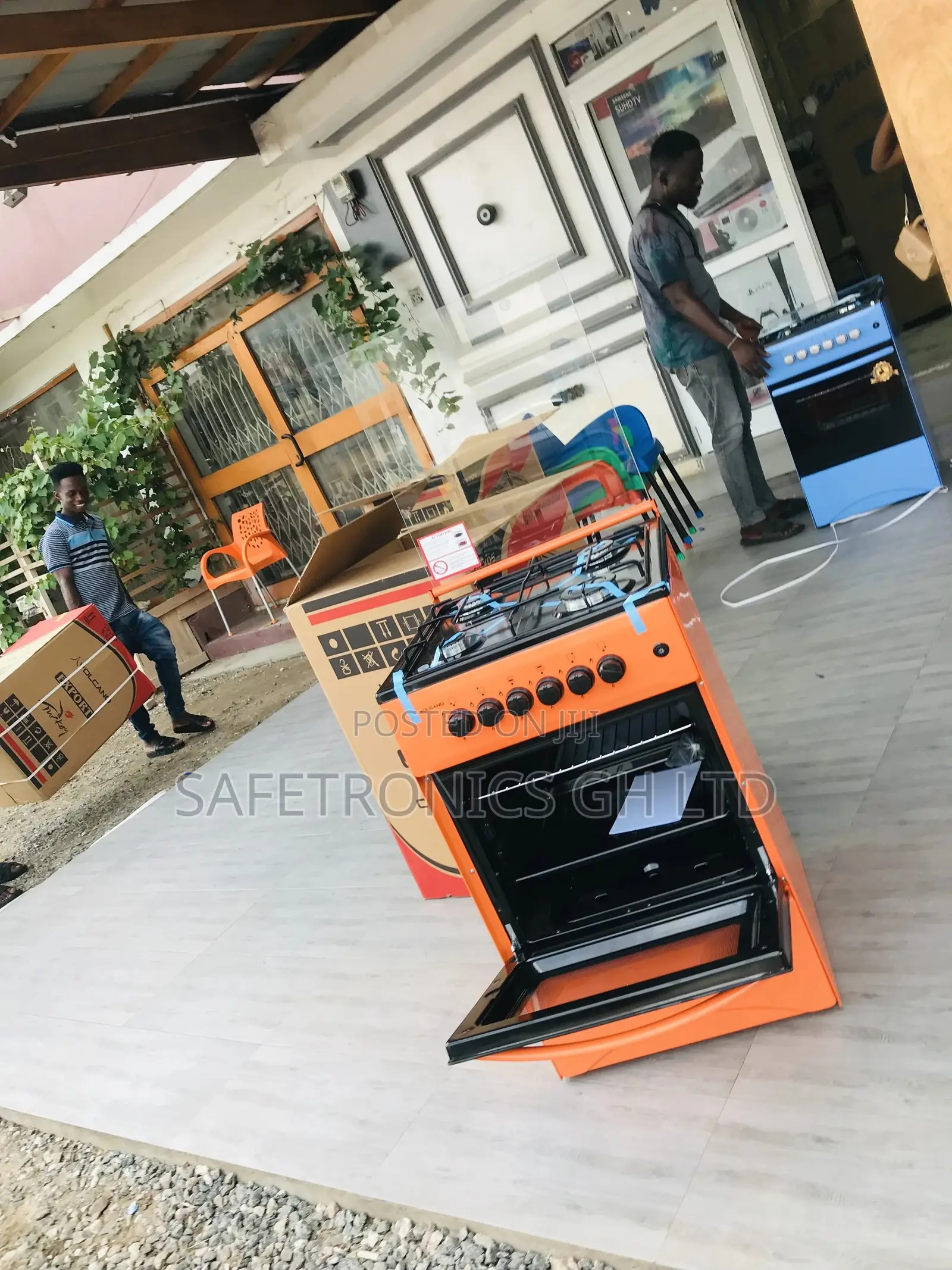 Glass Lid 4 Gas Cooker Oven With Grill Orange Volcano 50x50