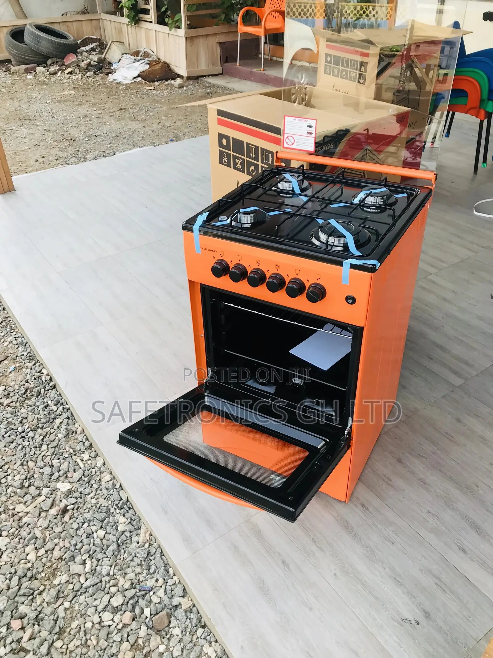 Glass Lid 4 Gas Cooker Orange Volcano Oven With Grill 50x50