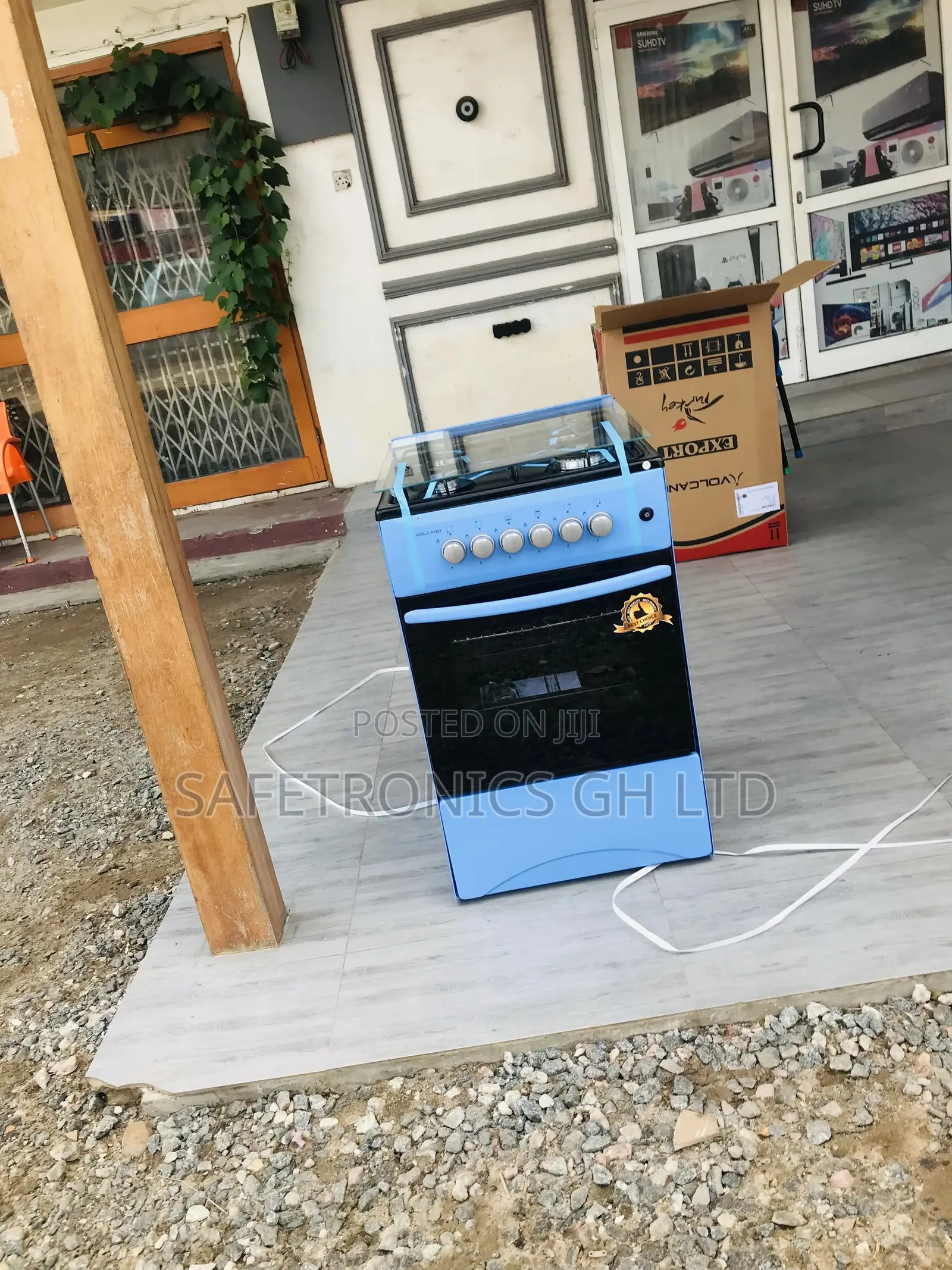 Volcano 4 Burner Gas Oven With Grill 50x50 Glass Lid Blue