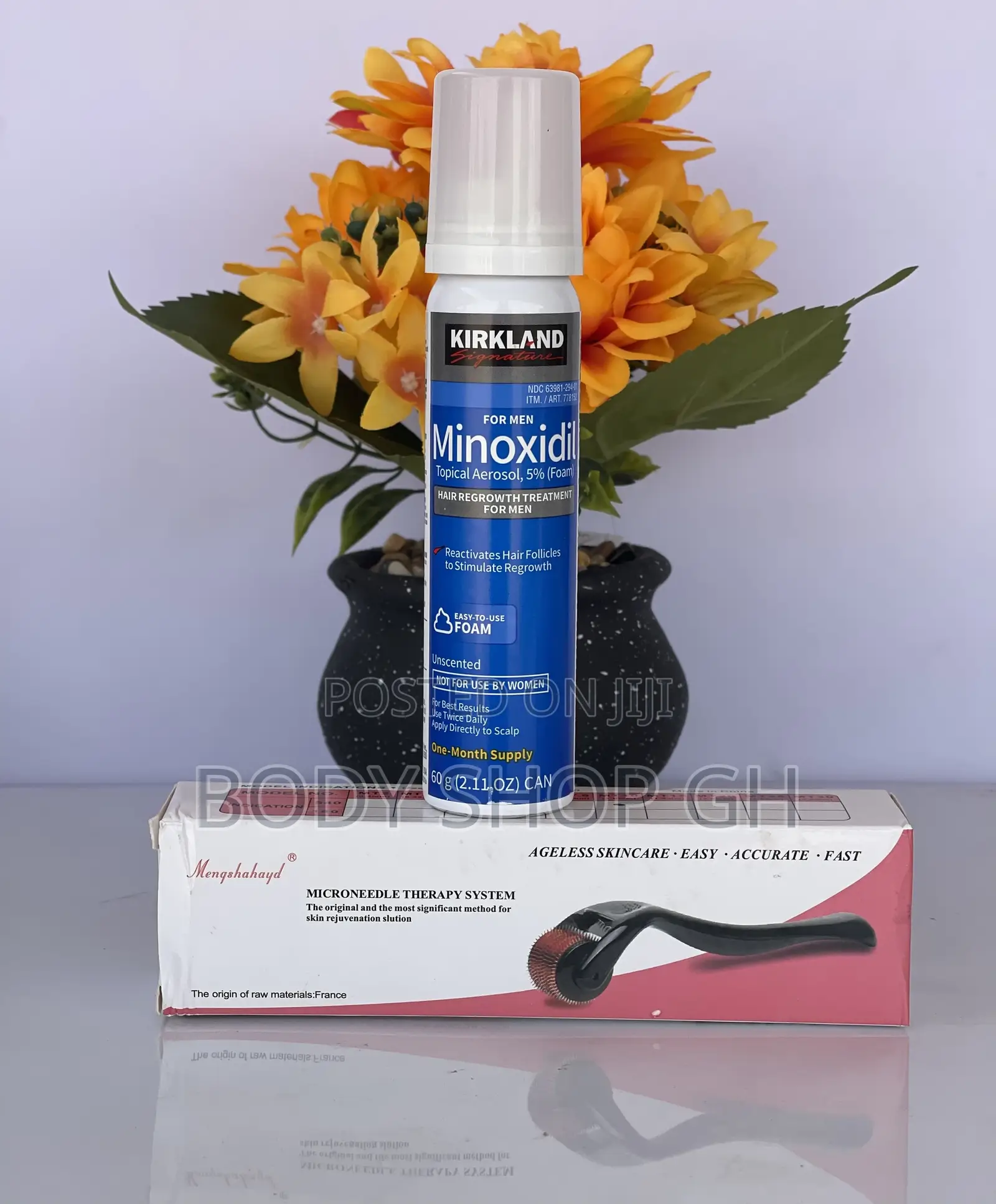 Kirkland Minoxidil Foam + Derma Roller for Beard Growth
