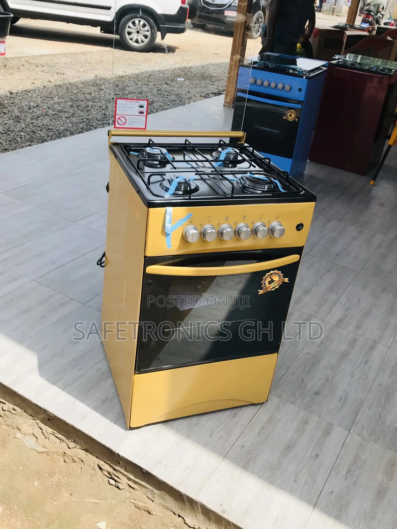 Glass Lid 4 Gas Cooker Oven With Grill Yellow Volcano 50x50