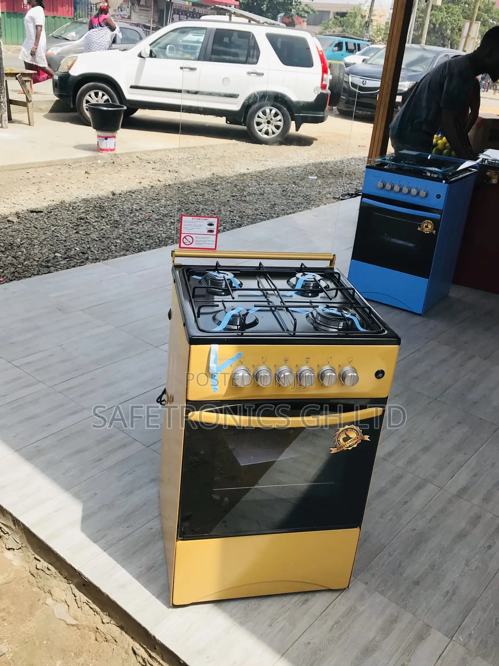 Oven With Grill 4 Gas Cooker Yellow Volcano 50x50 Glass Lid