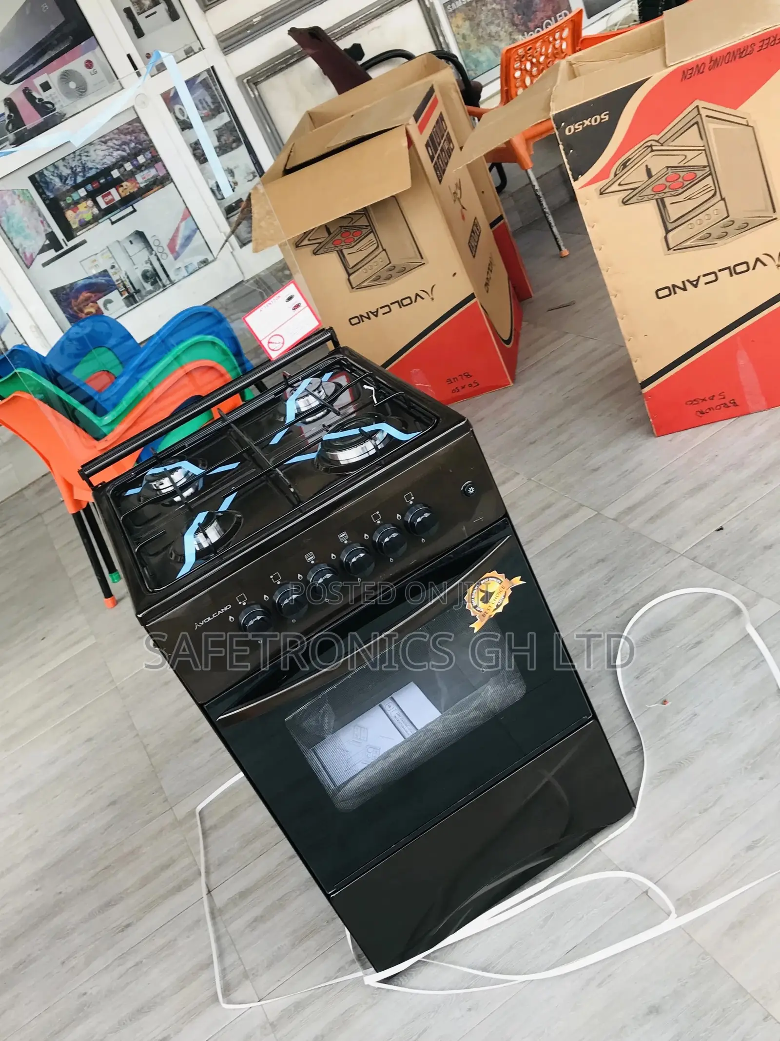 Black Volcano Oven With Grill Glass Lid 4 Burner 50x50