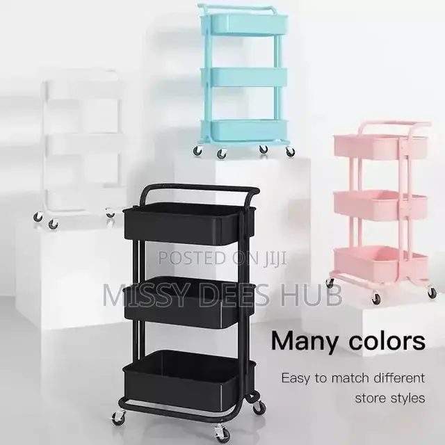 3 Tier Metallic Cart With Wheels