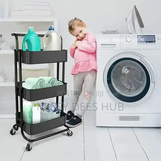 3 Tier Metallic Cart With Wheels