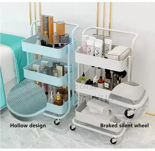 3 Tier Metallic Cart With Wheels