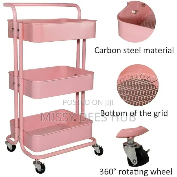3 Tier Metallic Cart With Wheels