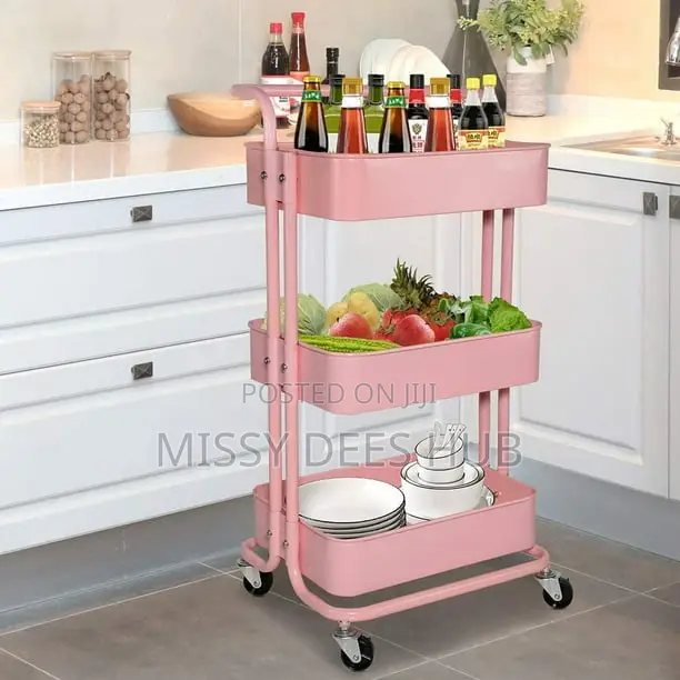 3 Tier Metallic Cart With Wheels