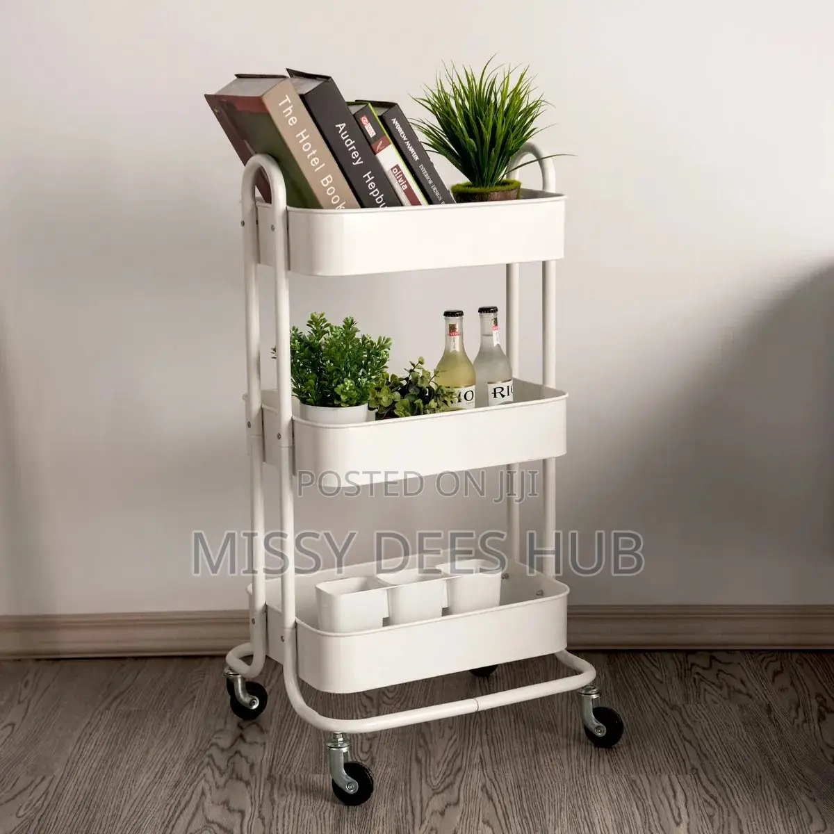 3 Tier Metallic Cart With Wheels