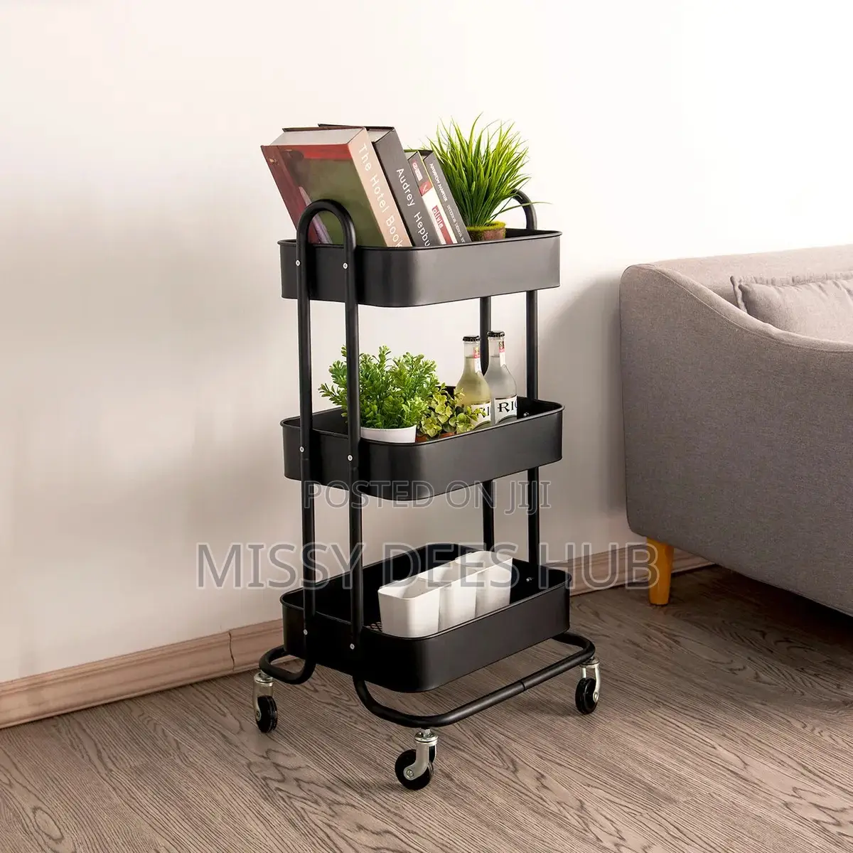 3 Tier Metallic Cart With Wheels