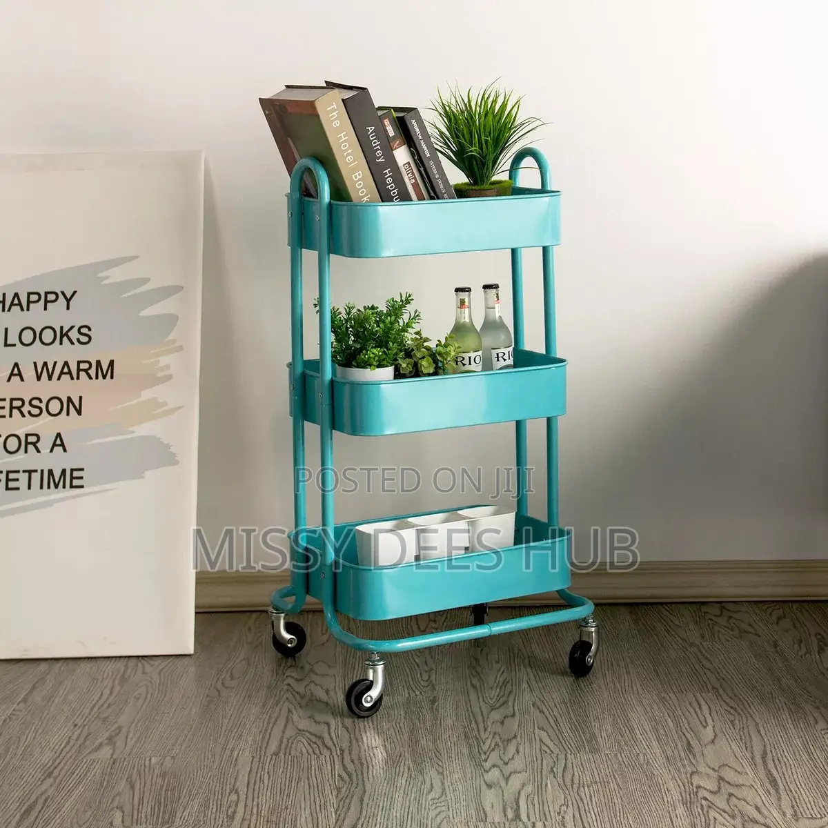 3 Tier Metallic Cart With Wheels