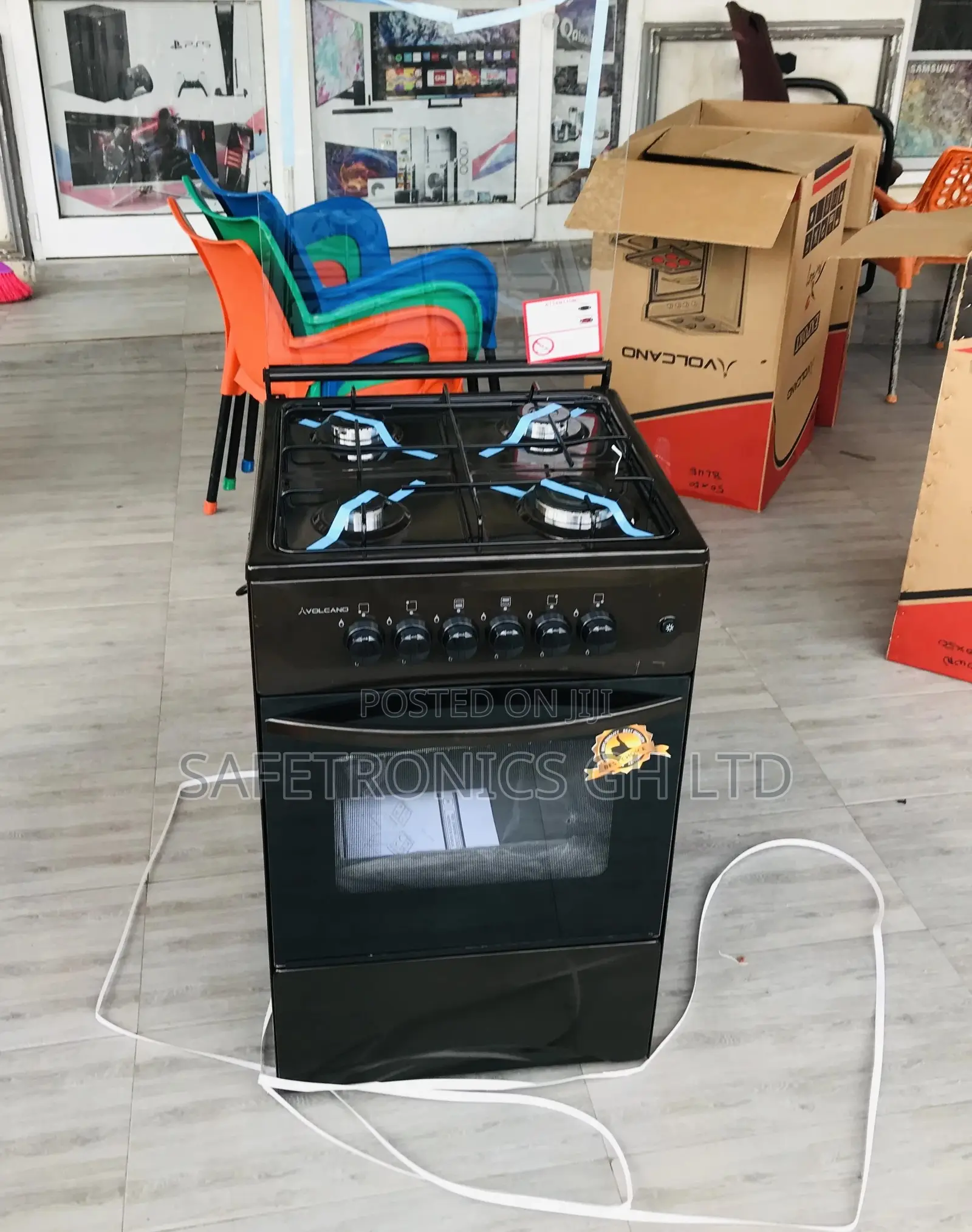 Glass Lid 4 Gas Cooker Oven With Grill Volcano Brown 50x50