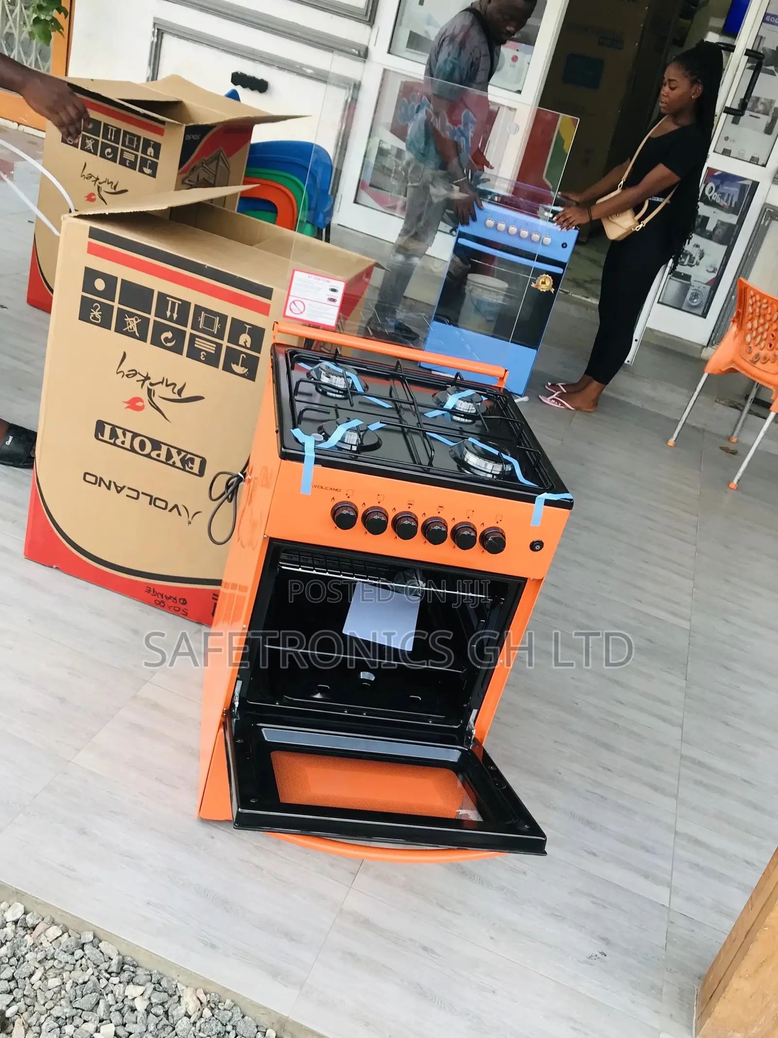 4 Gas Cooker Orange Volcano 50x50 Oven With Grill Glass Lid