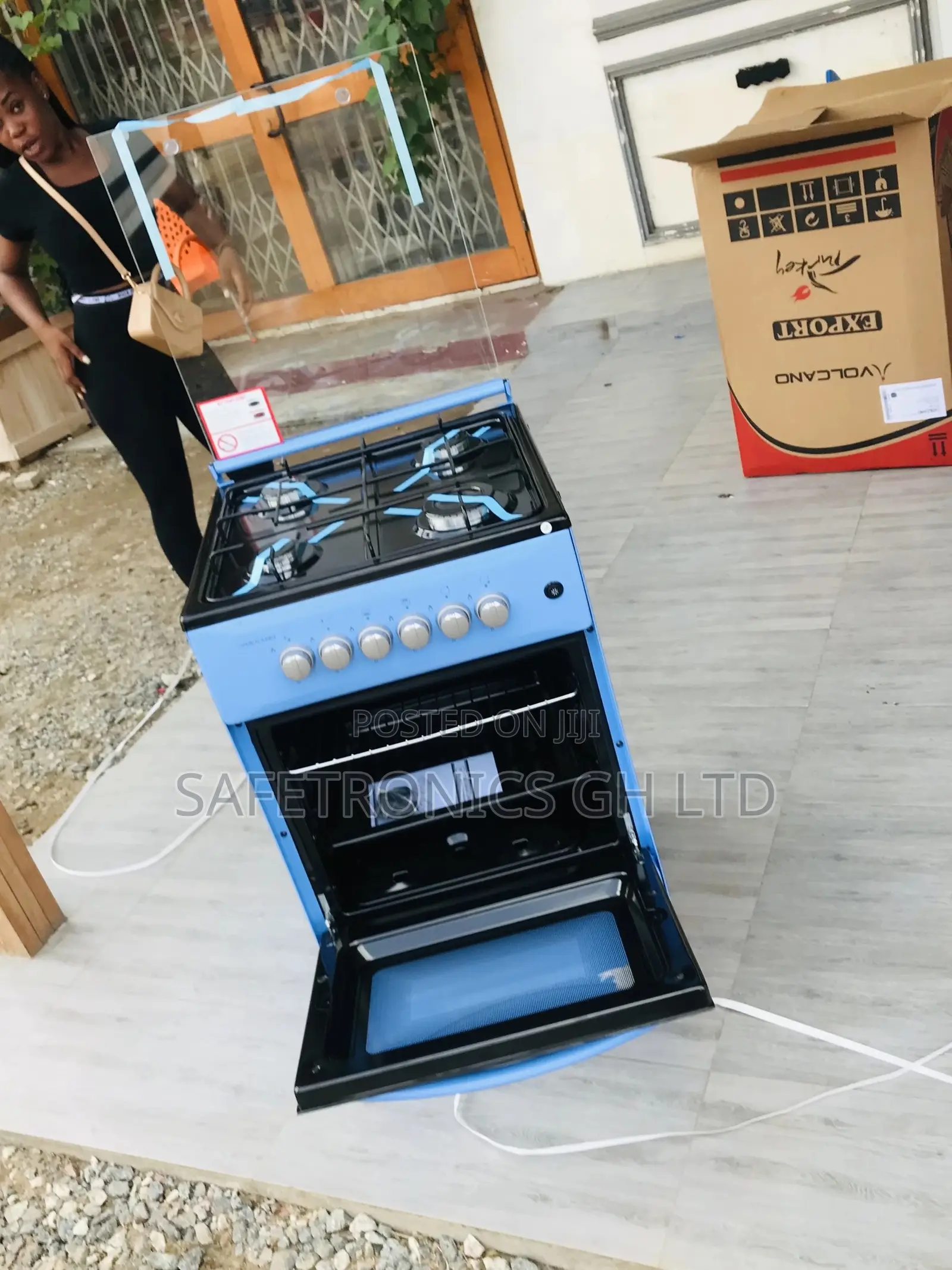 50x50 4 Gas Cooker Oven With Grill Volcano Glass Lid Blue