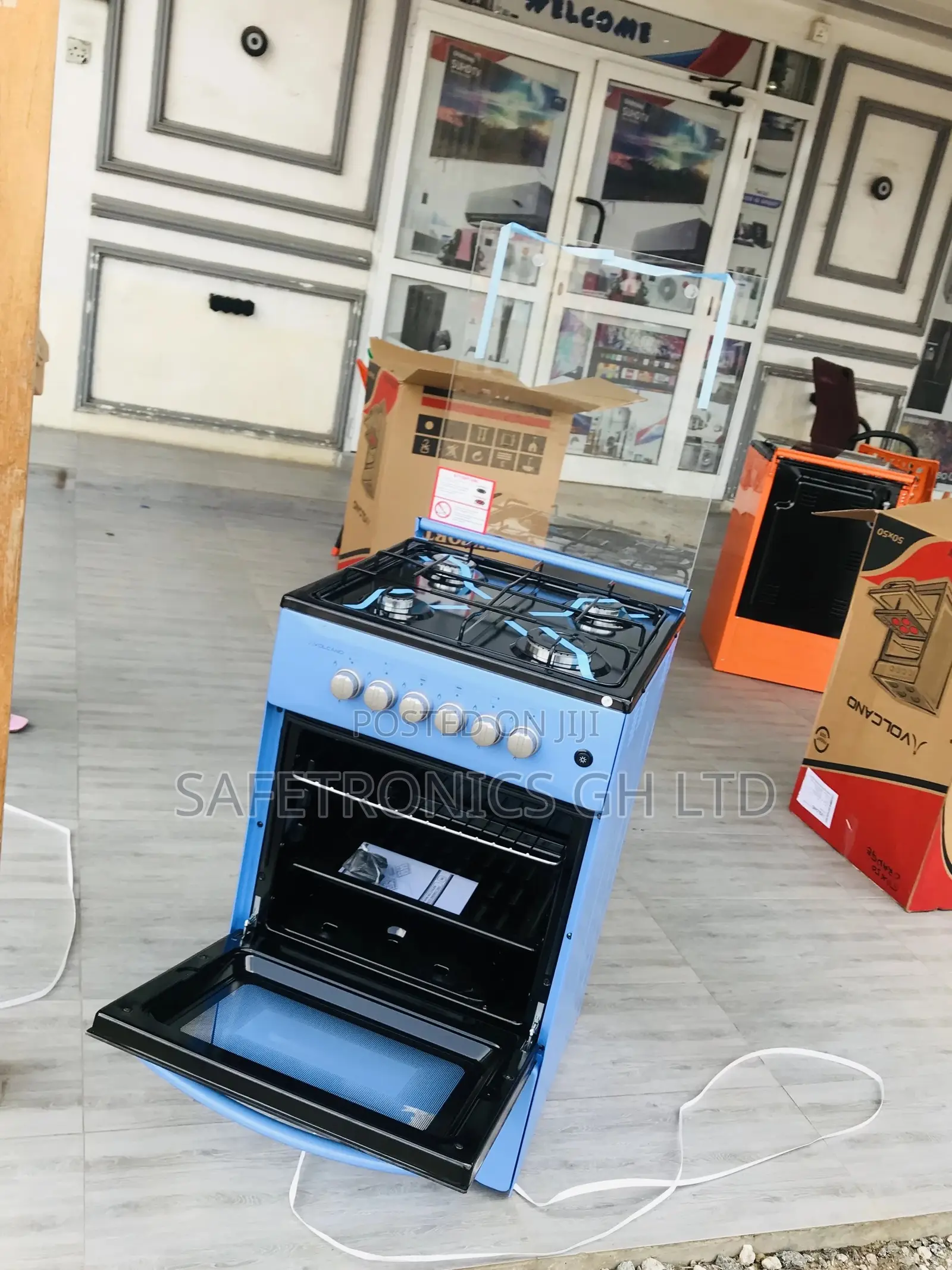 Glass Lid 4 Gas Cooker Oven With Grill 50x50 Volcano Blue