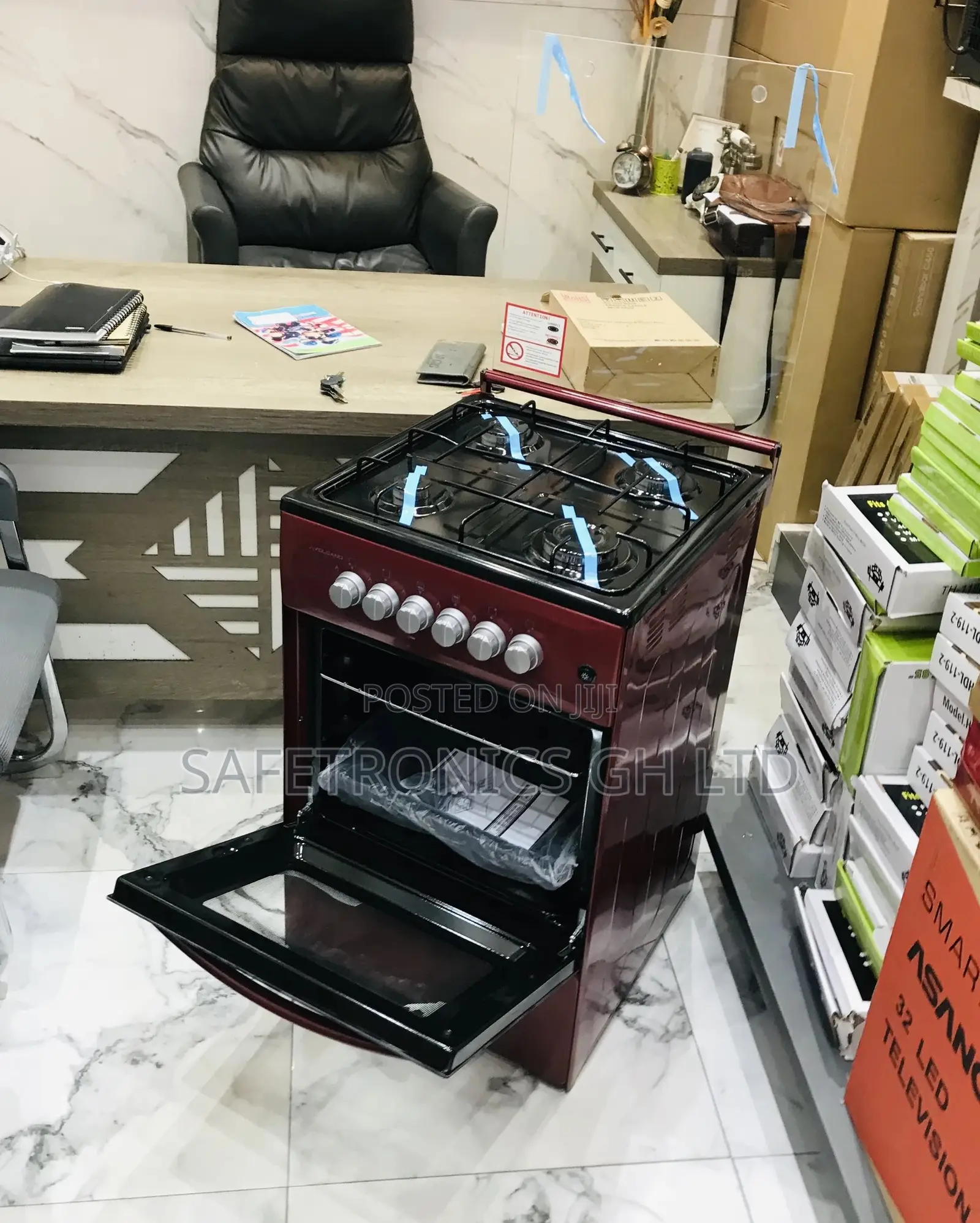 4 Gas Red Cooker Oven With Grill Volcano Glass Lid