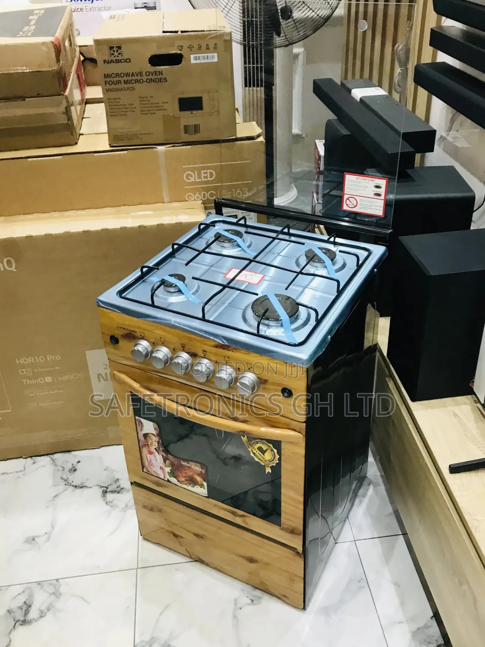 Wooden Light 50x50 4 Gas Cooker Oven With Grill Glass Lid