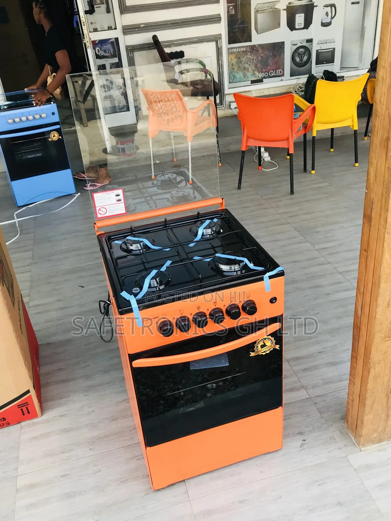 50x50 Orange 4 Gas Cooker Oven With Grill Volcano Glass Lid