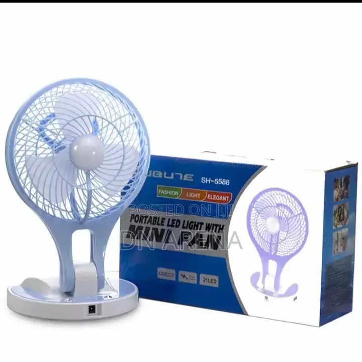 Potable Led Light With Mini Fan Rechargeable