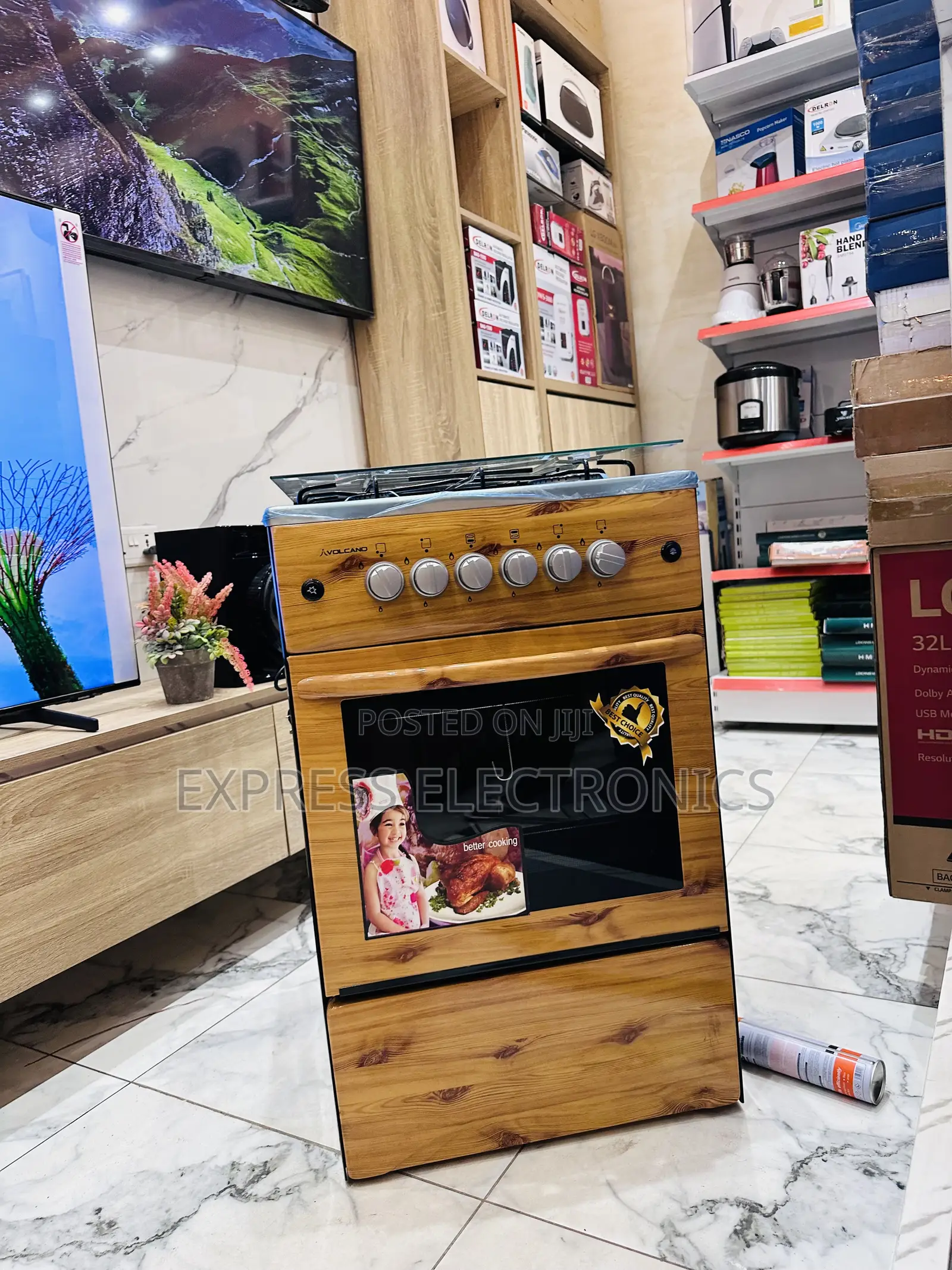 Available Now Wooden Like  Gas Stove Rotisserie 4burner