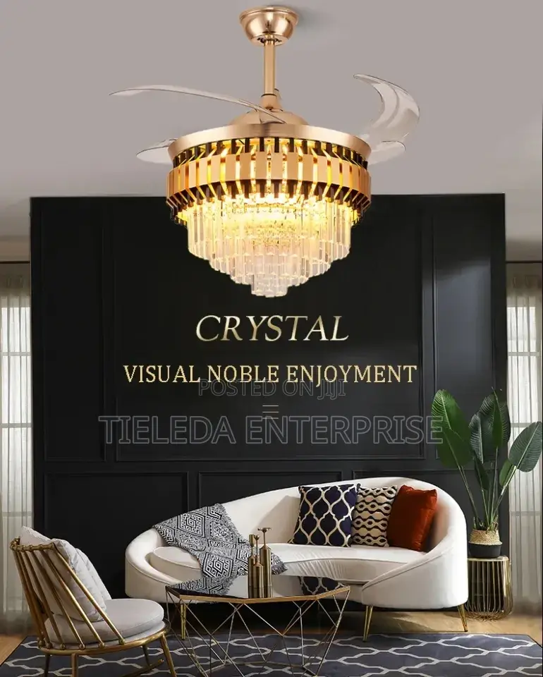 Gold Dragon Fan Chandelier With Remote Controller