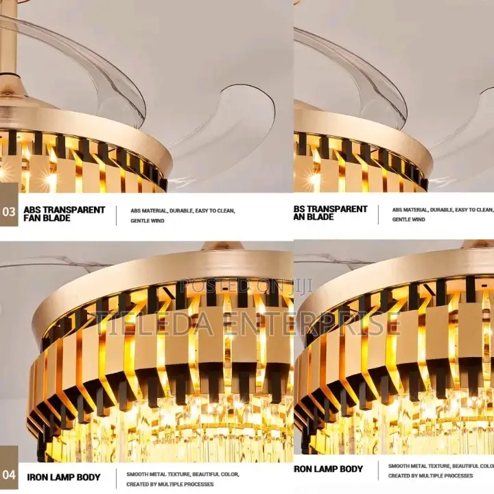 Gold Dragon Fan Chandelier With Remote Controller