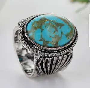Unisex Vintage Blue Turquoise Gemstone Design Ring