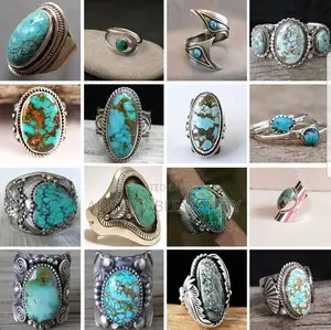 Unisex Vintage Blue Turquoise Gemstone Design Ring