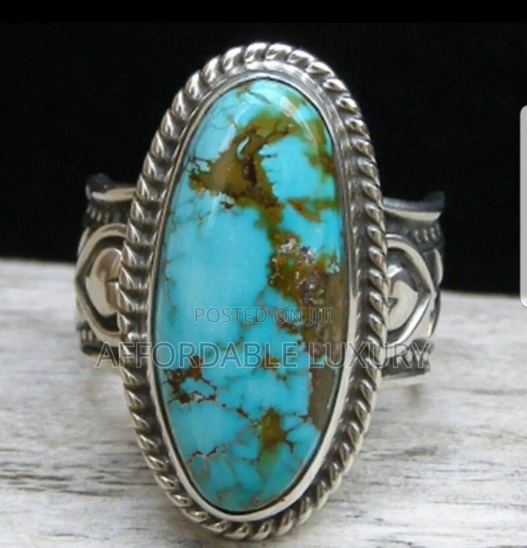 Unisex Vintage Blue Turquoise Gemstone Design Ring