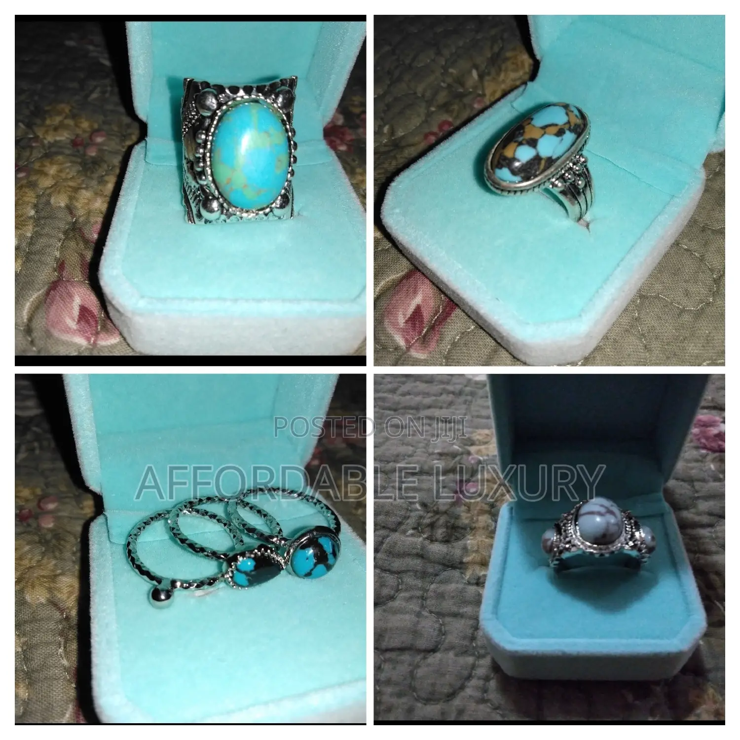 Unisex Vintage Blue Turquoise Gemstone Design Ring