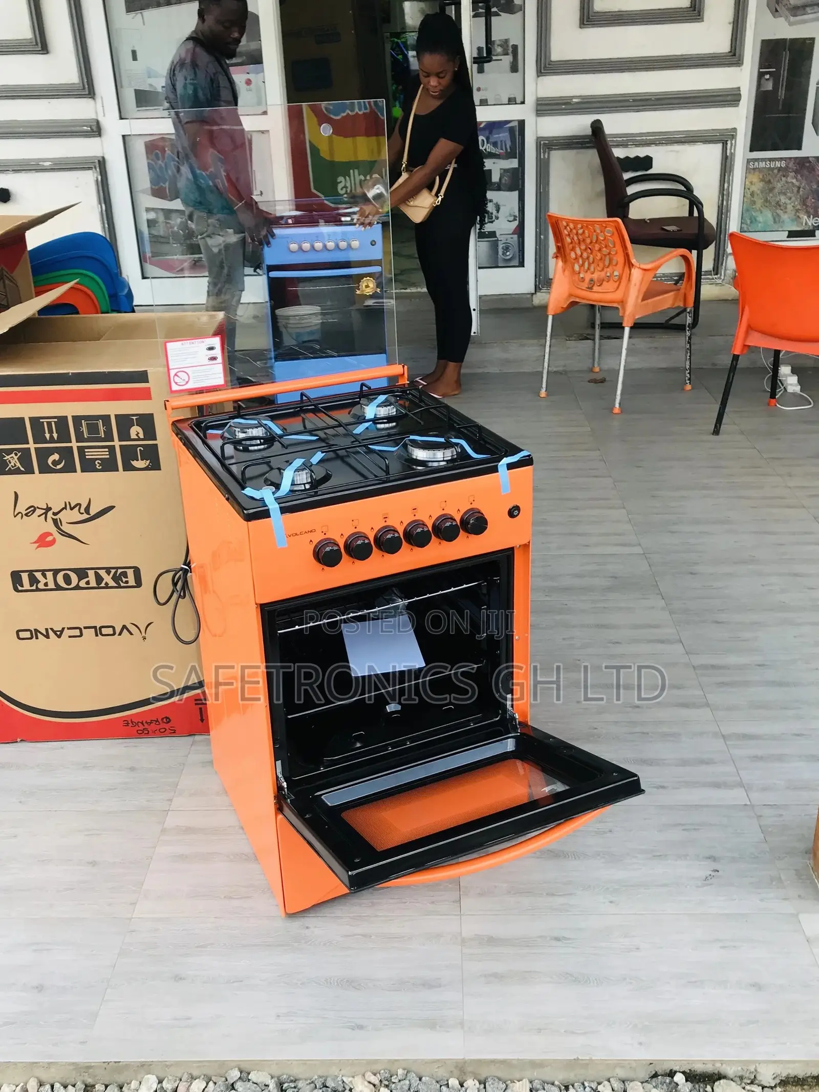 Volcano Orange 4 Gas Cooker Oven With Grill Glass Lid 50x50