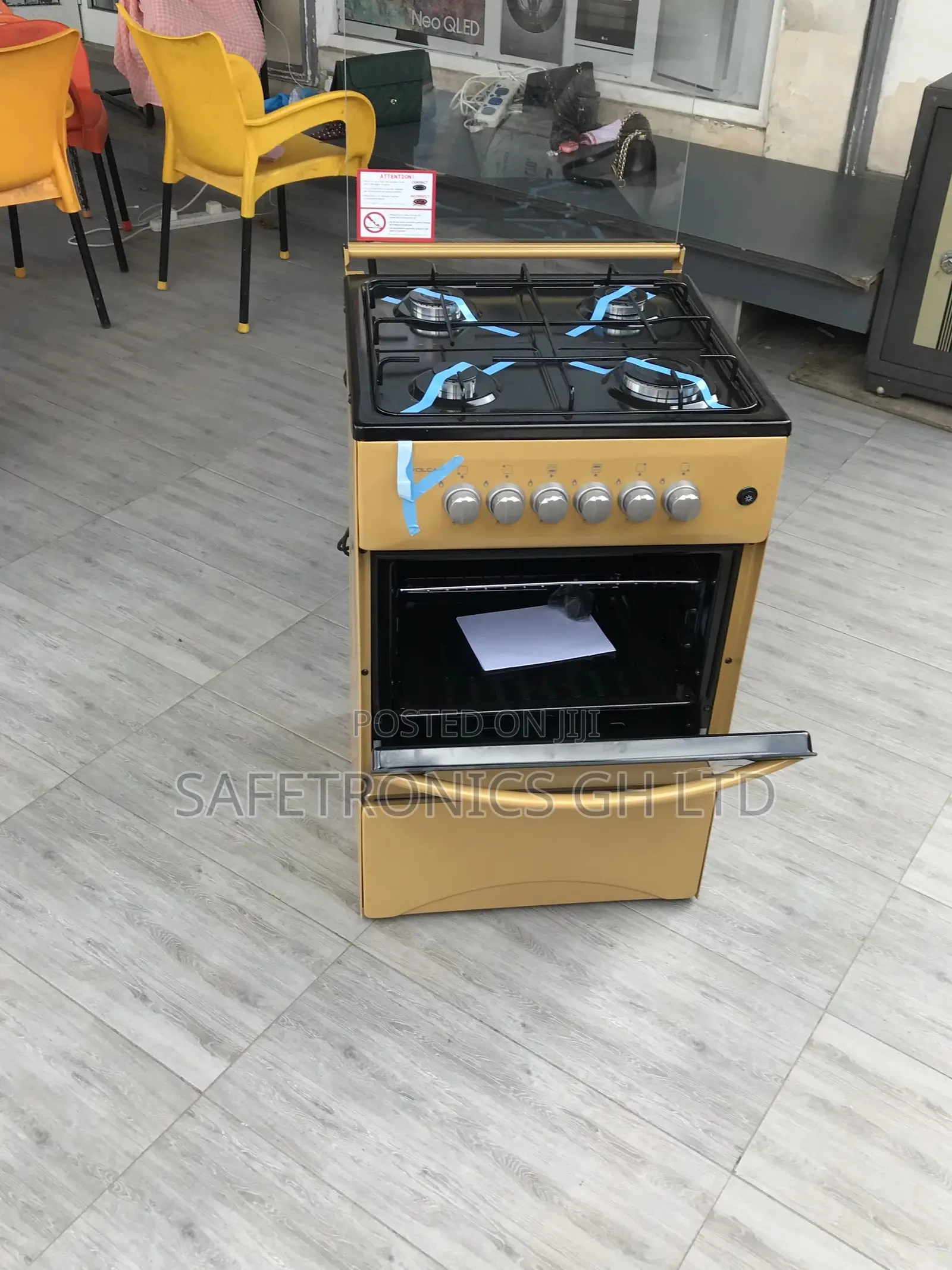 Oven With Grill Volcano 4 Gas Cooker 50x50 Glass Lid Yellow