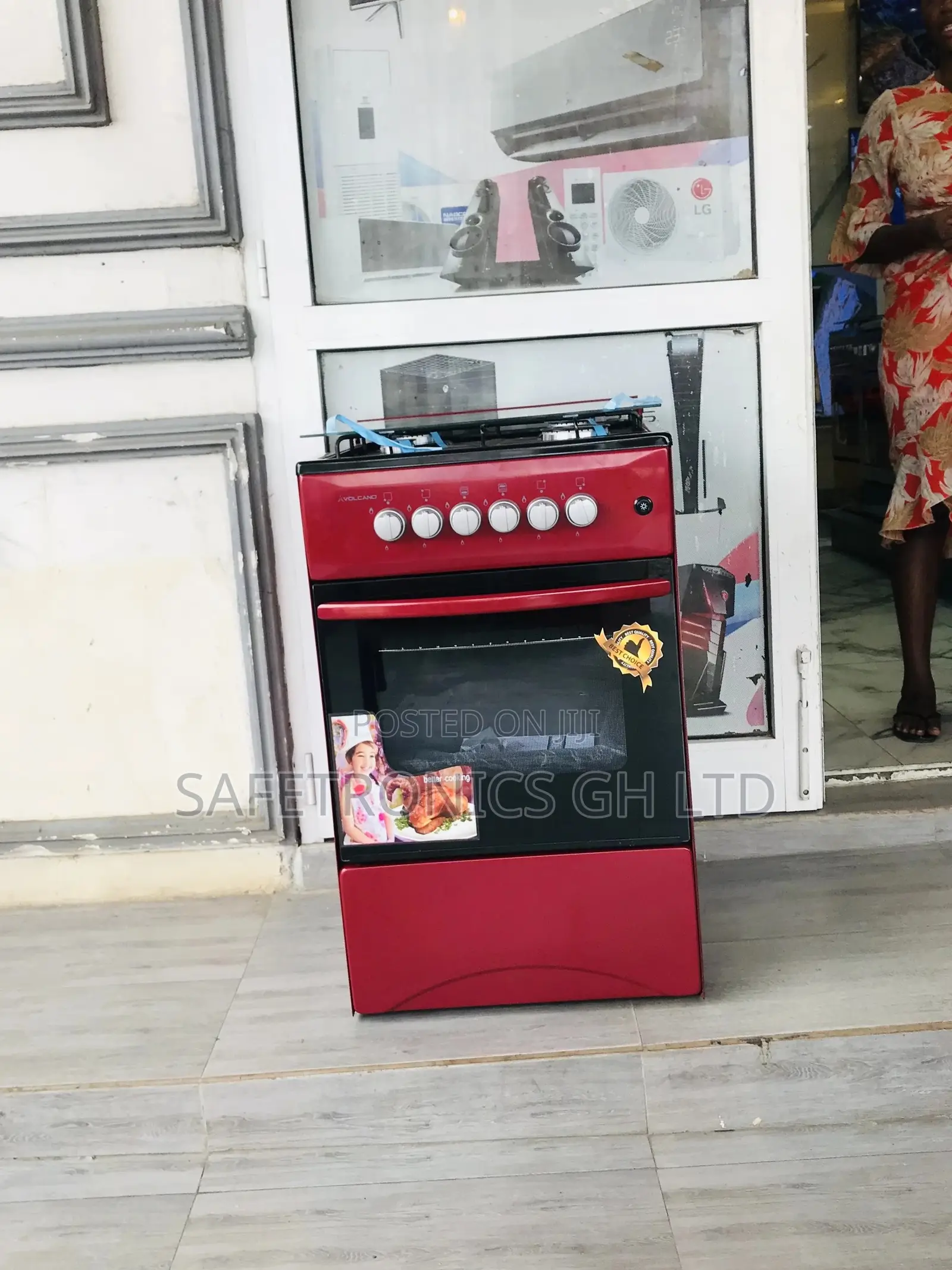 Glass Lid 4 Gas Cooker Volcano Red 50x50 Oven With Grill